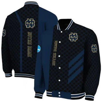 notre dame fighting irish triple side stripes navy black varsity jacket fashion forward.webp
