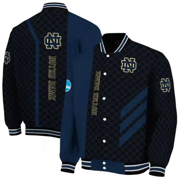 notre dame fighting irish triple side stripes navy black varsity jacket fashion forward.webp