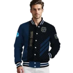 notre dame fighting irish triple side stripes navy black varsity jacket best selling.webp