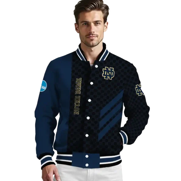 notre dame fighting irish triple side stripes navy black varsity jacket high quality.webp