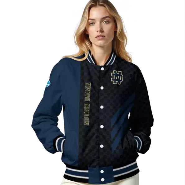 notre dame fighting irish triple side stripes navy black varsity jacket latest model.webp