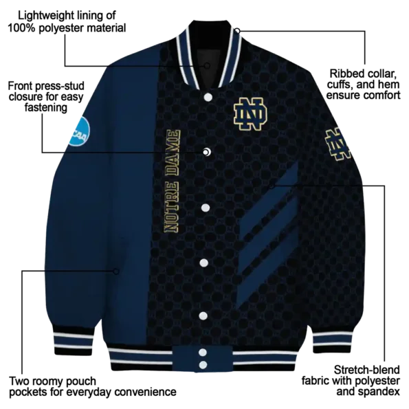 notre dame fighting irish triple side stripes navy black varsity jacket new arrival.webp