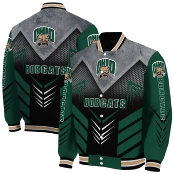 ohio bobcats arrow layer green black varsity jacket fashion forward.webp