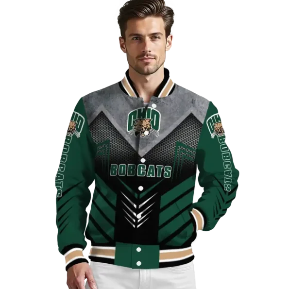 ohio bobcats arrow layer green black varsity jacket high quality.webp