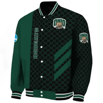 ohio bobcats triple side stripes green black varsity jacket best selling.webp