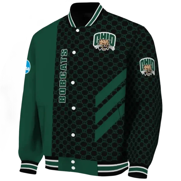 ohio bobcats triple side stripes green black varsity jacket best selling.webp