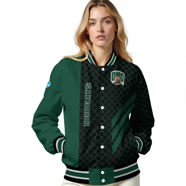 ohio bobcats triple side stripes green black varsity jacket latest model.webp