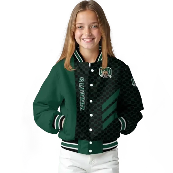 ohio bobcats triple side stripes green black varsity jacket top rated.webp