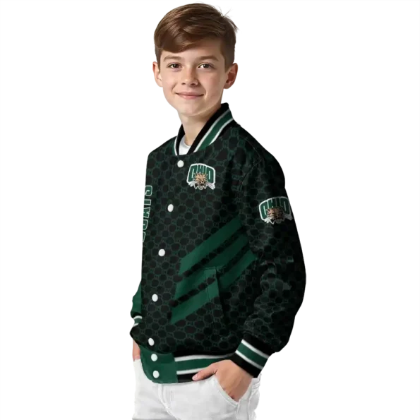 ohio bobcats triple side stripes green black varsity jacket trendy.webp