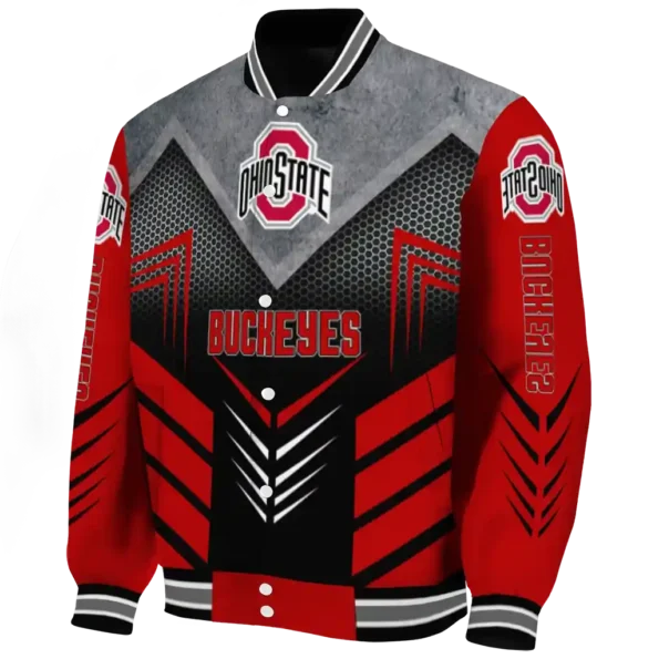 ohio state buckeyes arrow layer scarlet black varsity jacket best selling.webp
