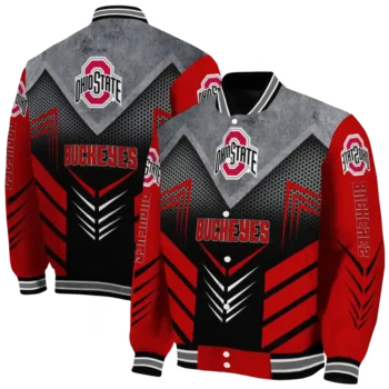 ohio state buckeyes arrow layer scarlet black varsity jacket fashion forward.webp