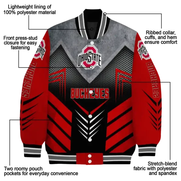 ohio state buckeyes arrow layer scarlet black varsity jacket new arrival.webp