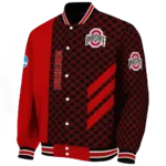 ohio state buckeyes triple side stripes scarlet black varsity jacket best selling.webp