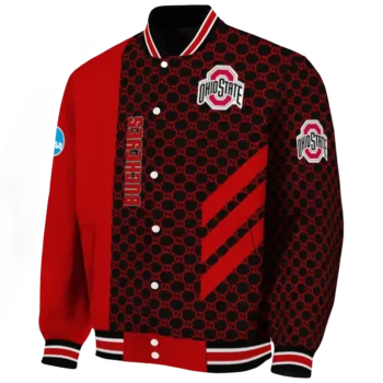 ohio state buckeyes triple side stripes scarlet black varsity jacket best selling.webp