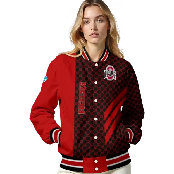 ohio state buckeyes triple side stripes scarlet black varsity jacket latest model.webp