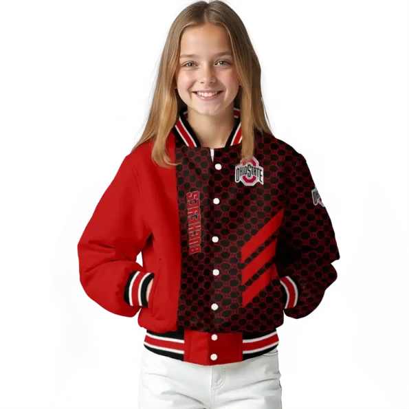 ohio state buckeyes triple side stripes scarlet black varsity jacket top rated.webp