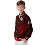 ohio state buckeyes triple side stripes scarlet black varsity jacket best selling.webp