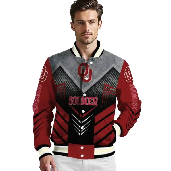 oklahoma sooners arrow layer crimson black varsity jacket high quality.webp
