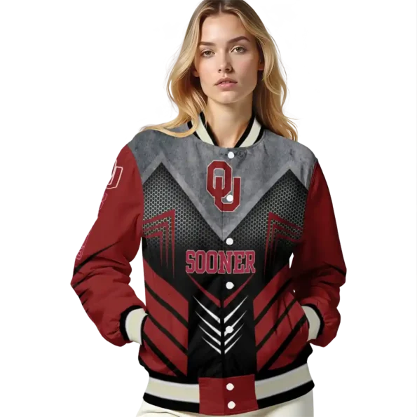 oklahoma sooners arrow layer crimson black varsity jacket latest model.webp