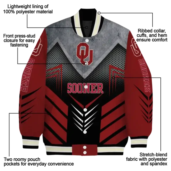 oklahoma sooners arrow layer crimson black varsity jacket new arrival.webp