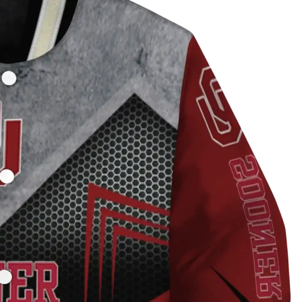 oklahoma sooners arrow layer crimson black varsity jacket premium grade.webp