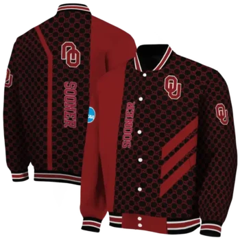 oklahoma sooners triple side stripes crimson black varsity jacket fashion forward.webp