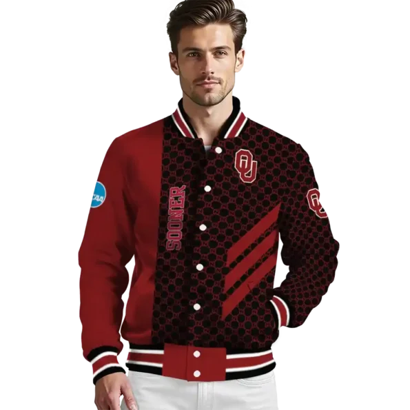 oklahoma sooners triple side stripes crimson black varsity jacket high quality.webp