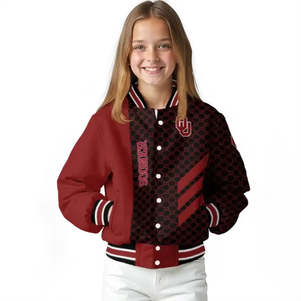oklahoma sooners triple side stripes crimson black varsity jacket top rated.webp