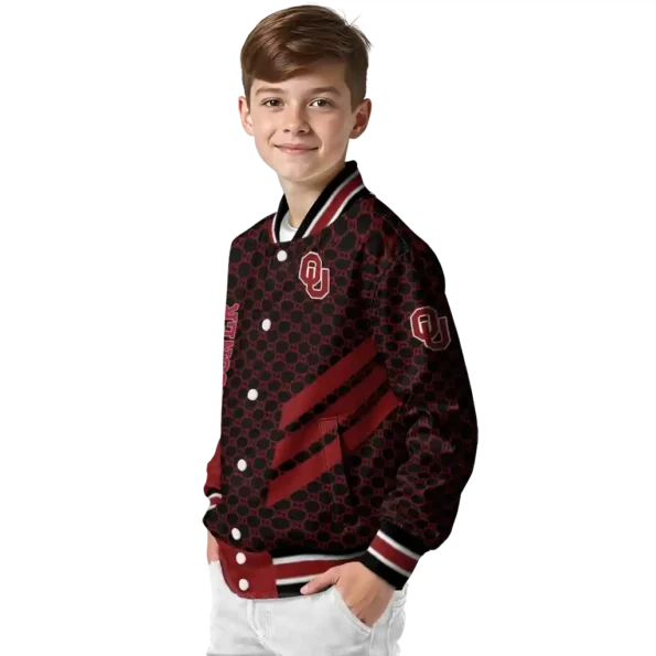 oklahoma sooners triple side stripes crimson black varsity jacket trendy.webp