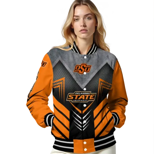oklahoma state cowboys arrow layer orange black varsity jacket latest model.webp