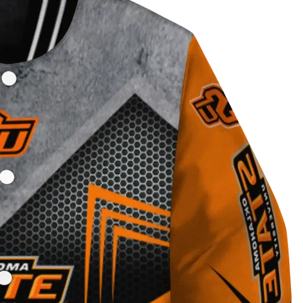 oklahoma state cowboys arrow layer orange black varsity jacket premium grade.webp