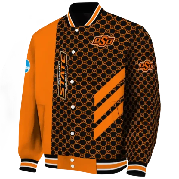 oklahoma state cowboys triple side stripes orange black varsity jacket best selling.webp