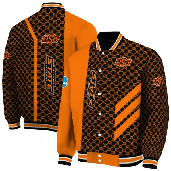 oklahoma state cowboys triple side stripes orange black varsity jacket fashion forward.webp