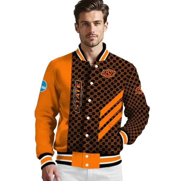 oklahoma state cowboys triple side stripes orange black varsity jacket high quality.webp