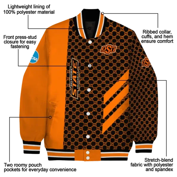 oklahoma state cowboys triple side stripes orange black varsity jacket new arrival.webp