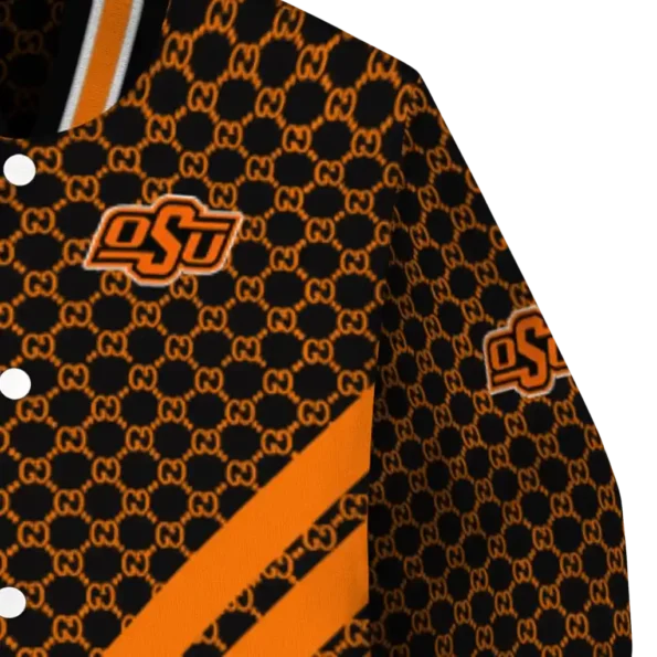 oklahoma state cowboys triple side stripes orange black varsity jacket premium grade.webp