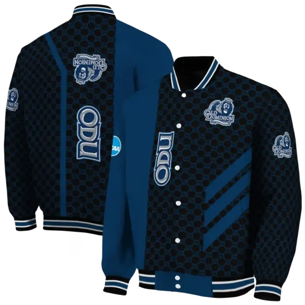 old dominion monarchs triple side stripes blue black varsity jacket fashion forward.webp