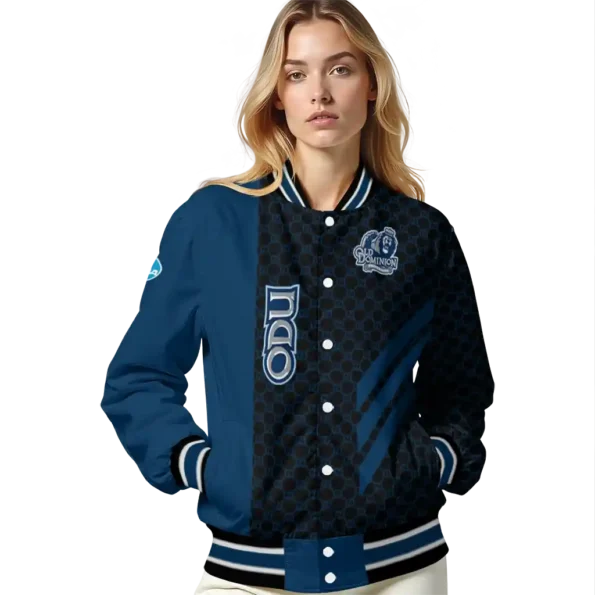 old dominion monarchs triple side stripes blue black varsity jacket latest model.webp