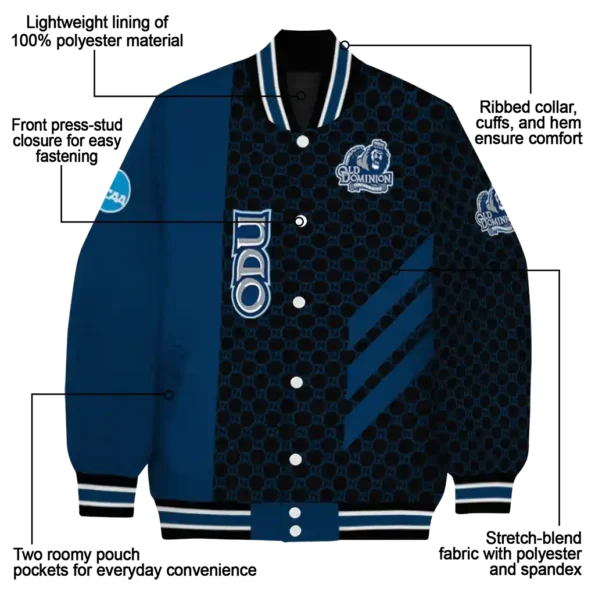 old dominion monarchs triple side stripes blue black varsity jacket new arrival.webp