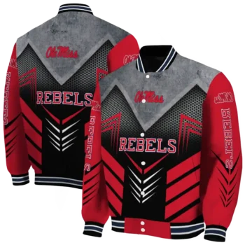 ole miss rebels arrow layer red black varsity jacket fashion forward.webp