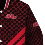 ole miss rebels triple side stripes red black varsity jacket best selling.webp