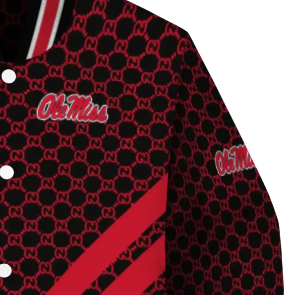 ole miss rebels triple side stripes red black varsity jacket premium grade.webp