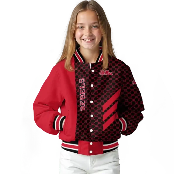 ole miss rebels triple side stripes red black varsity jacket top rated.webp