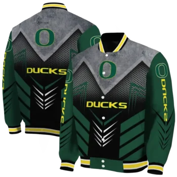 oregon ducks arrow layer green black varsity jacket fashion forward.webp
