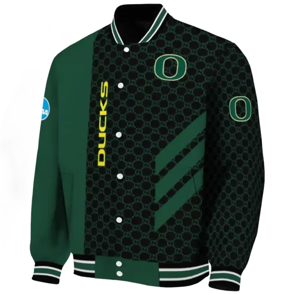 oregon ducks triple side stripes green black varsity jacket best selling.webp