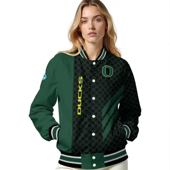 oregon ducks triple side stripes green black varsity jacket latest model.webp