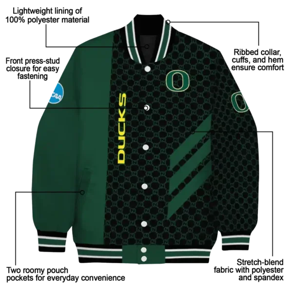 oregon ducks triple side stripes green black varsity jacket new arrival.webp