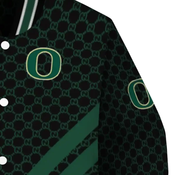 oregon ducks triple side stripes green black varsity jacket premium grade.webp