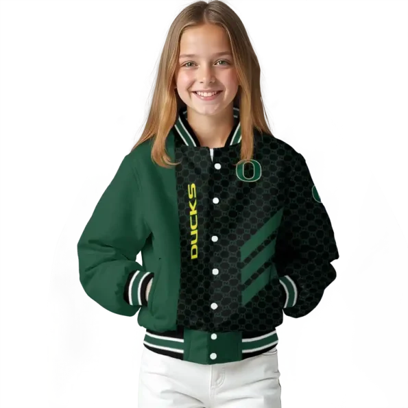oregon ducks triple side stripes green black varsity jacket top rated.webp