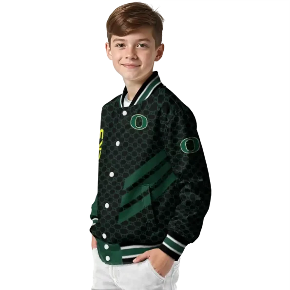 oregon ducks triple side stripes green black varsity jacket trendy.webp